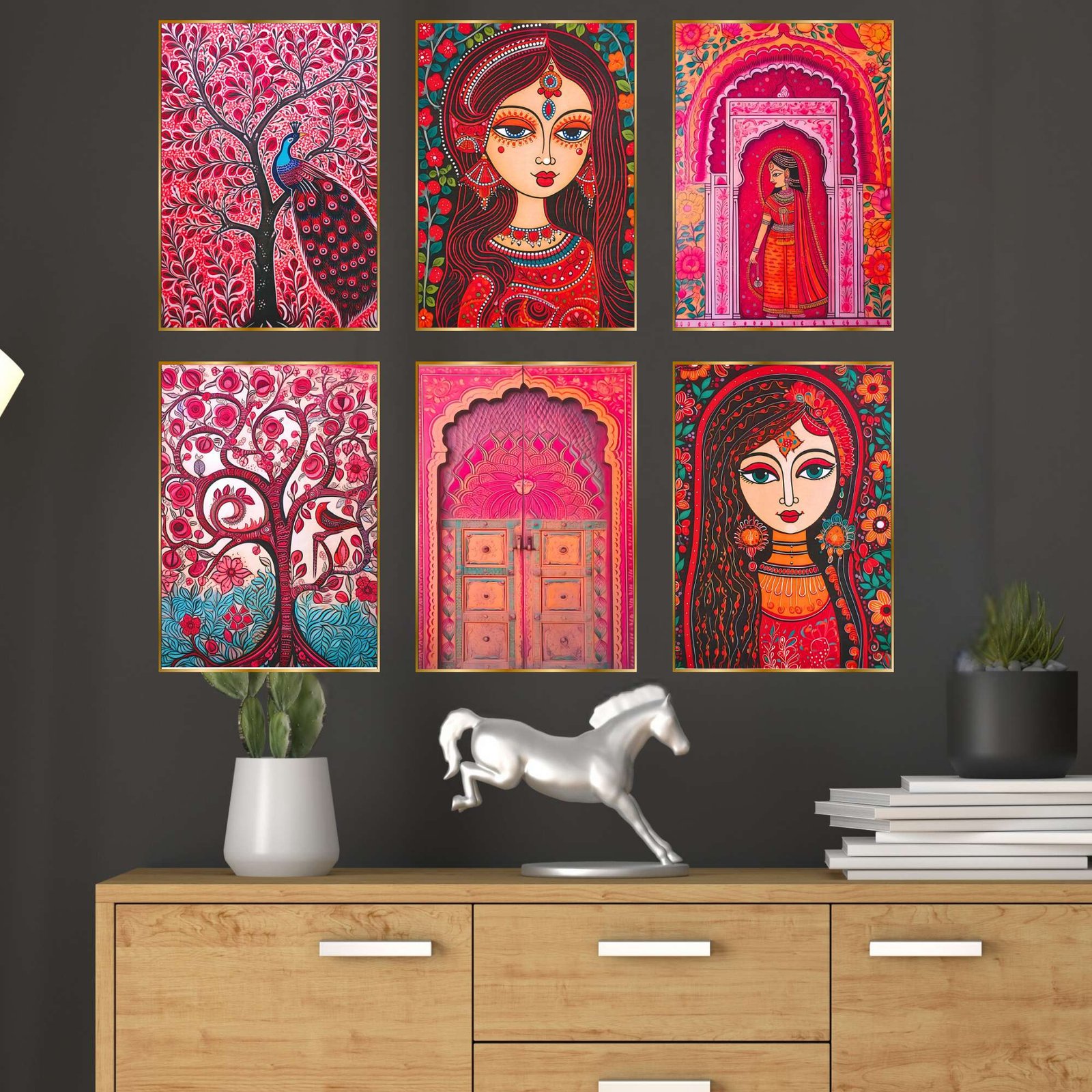 Set of Six Wall Paintings for Wall Dacoration Golden Framed Wall Paintings for Living Room & Bedroom Wall Art for Home Decoration & Office Wall Décor (17x13 inch CH-GD6-4)